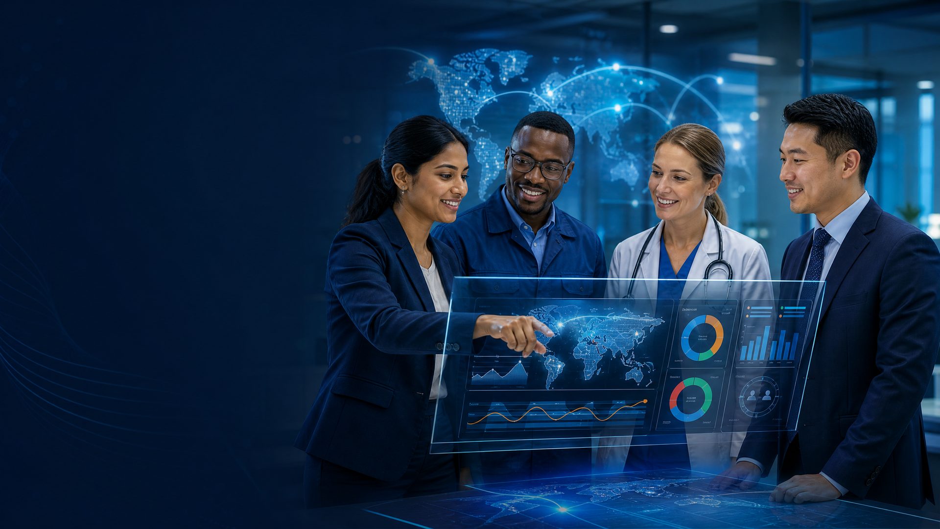 Global HirePlus team reviewing workforce analytics across industries